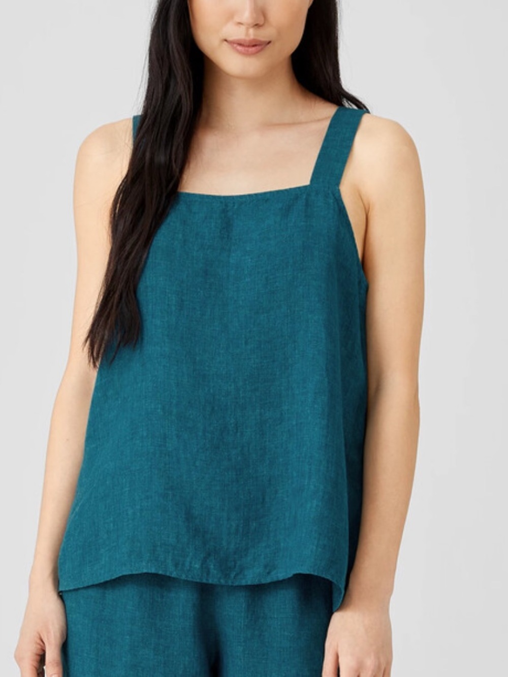 Eileen Fisher Teal Square-Neck Linen Tank